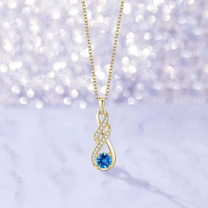 Birthstone Necklaces for Women 925 Sterling Silver Infinity Pendant Created Gemstone Jewelry for Her, 16"+2"