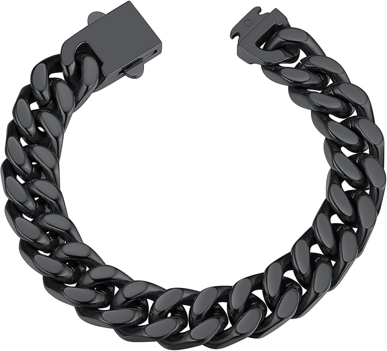 ChainsHouse Stainless Steel Cuban Link Bracelet for Men, 5mm/7mm/9mm/12mm Width, 7.5"/8.3"/9" Length, Black/18K Gold Plated Chain Wrist Bracelets for Men, with Gift Box