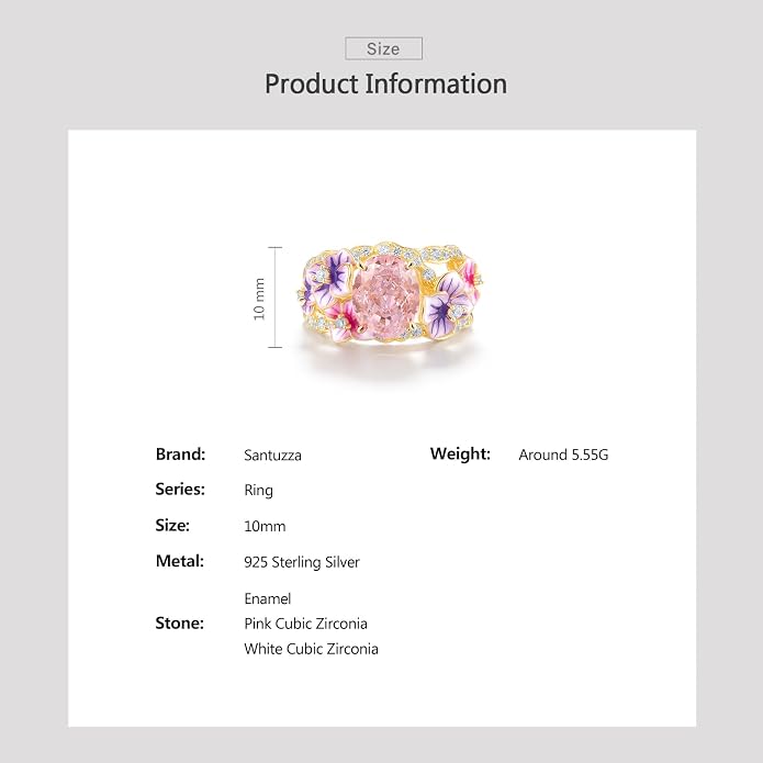 Santuzza 925 Sterling Silver Enamel Flower Ring for Women