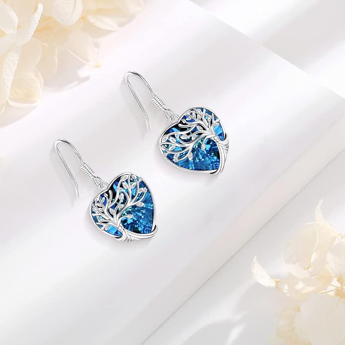 Dangle Earrings Sterling Silver Moonstone/Turquoise/CZ/Crystal Earrings for Women Tree of Life Animal Filigree Leverback Earrings Jewelry Gifts