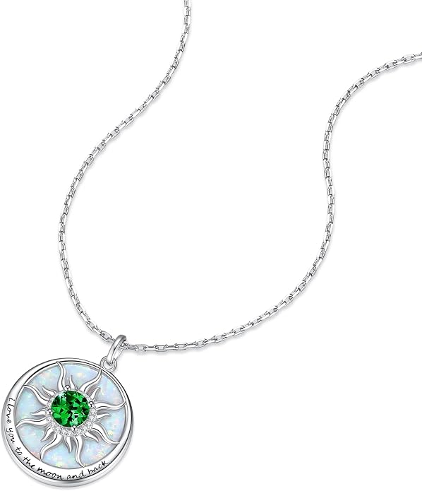 FANCIME Sunflower Necklace with Engraved Messgae 925 Sterling Silver Opal Gemstone Pendant Fine Jewelry Anniversary Birthday Gifts for Women Mom Wife Her, Chain Length 16+2 Inch