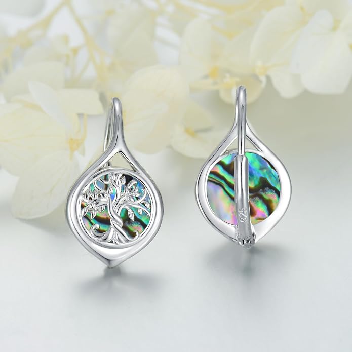 WINNICACA Leverback Earrings for Women 925 Sterling Silver Tree of Life Earrings Dangle Drop Turquoise Moonstone Moss Agate Heart Jewelry Gifts for Women Her Wife Anniversary Birthday Gifts