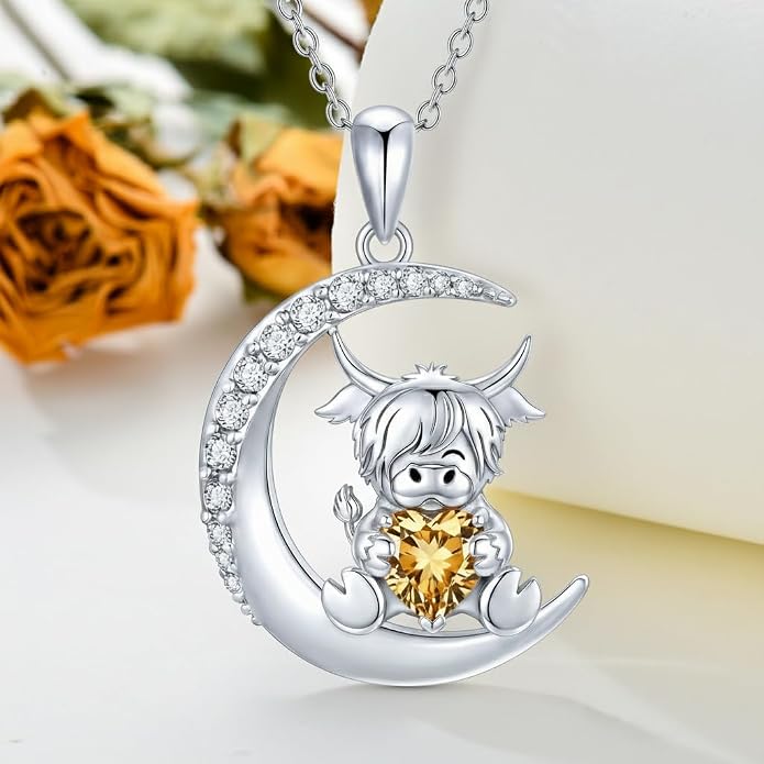 PROESS Animal Birthstone Necklace 925 Sterling Silver Otter/Axolotl/Hippo/Elephant/Dachshund/Monkey/Red Panda Pendant Necklace Animal Birthstone Jewelry Gifts for Women