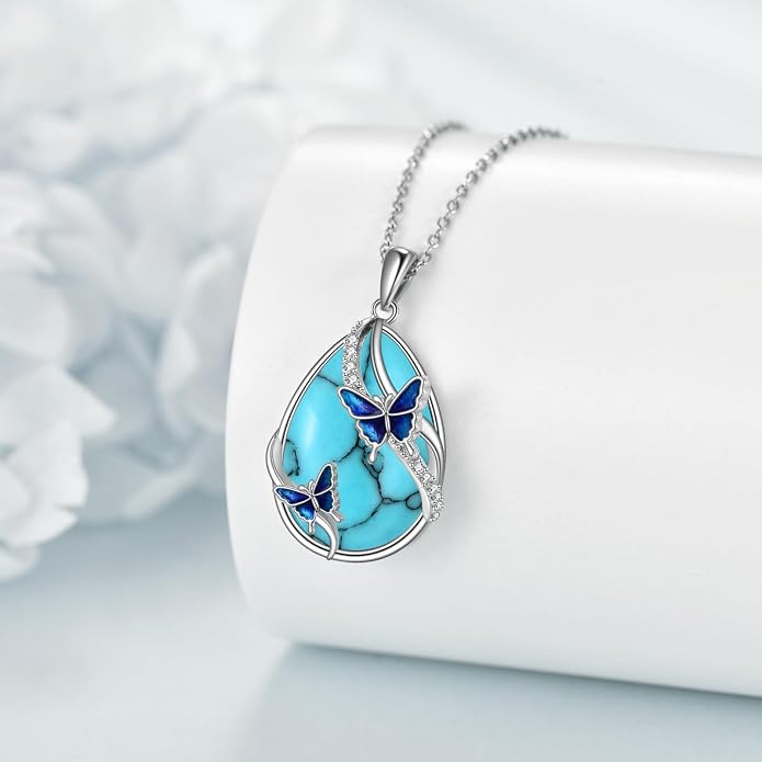KQF Dragonfly/Butterlfy/Cat/Jellyfish/Bunny/Axolotl/Bee/Mermaid/Hummingbird/Elephant Necklace for Women Sterling Silver Moonstone Pendant Necklace Dragonfly Jewelry Gifts for Women