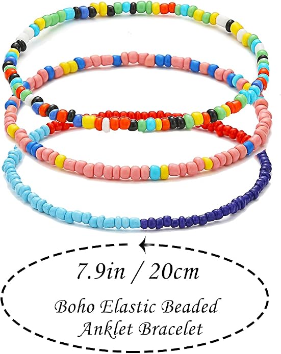 Beaded Anklets for Women Handmade Boho Beaded Ankle Bracelets Colorful Beads Foot Anklets for Women