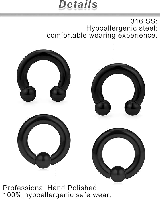 00G 0G 2G 4G 6G 8G 10G 12G 14G 16G Septum Rings Silver Black Surgical Steel Heavy Gauges Earrings Stretching kit Eyebrow Lip Septm Nose Rings Helix Tragus Daith Rook Earrings Hoops 10mm-19mm