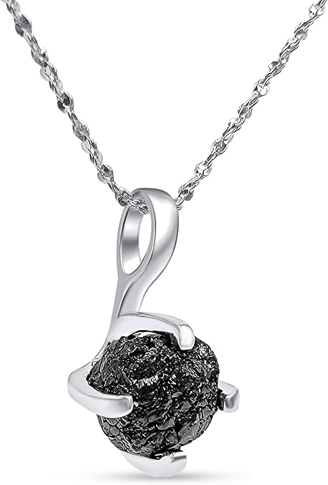Natural raw gemstone pendant chain necklace with white gold over 925 solid sterling silver, birthstone dainty solitaire gift for her, uniquelan jewelry