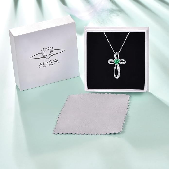 AENEAS Sterling Silver Cross Necklace for Women Birthstone Necklace Cross Necklace Birthstone Jewelry Gifts for Birthday Mothers Day