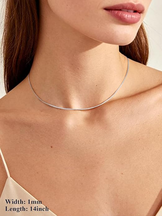 U7 Snake Necklace for Women 14K Gold Plated/Silver/Rose Gold/Black Chain Necklace Hypoallergenic, Stainless Steel Tiny Snake Chain Necklace 1/1.2/1.5/2MM, 14-30" Adjustable Minimalist Gift