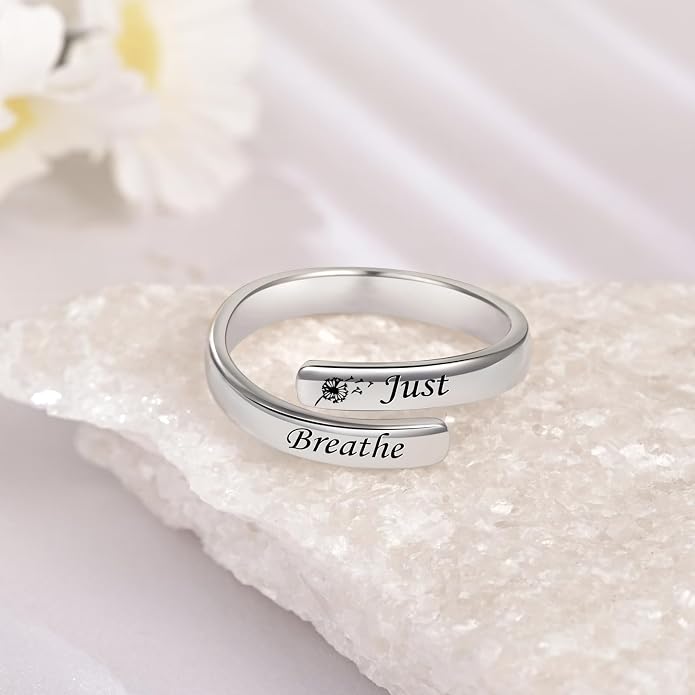 BEILIN 925 Sterling Silver Inspirational Jewelry Rings Adjustable Ring Personality Encouragement Gift for Teens Women