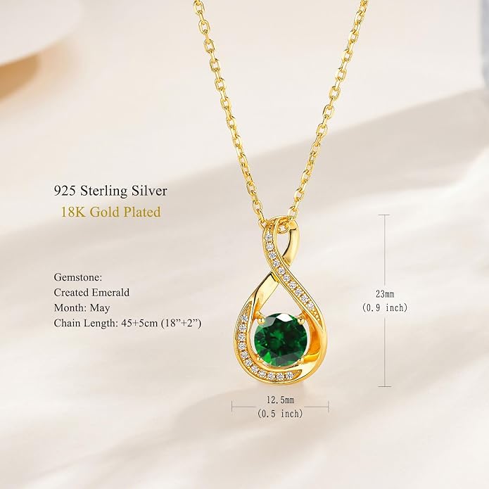 925 Sterling Silver Birthstone Necklace for Women Infinity Necklaces Birthday Anniversary Fine Jewelry Gifts for Mother Women, Adjustable Chain