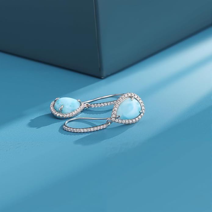 Larimar Dangle Earrings, 925 Sterling Silver Gemstone Larimar Drop Earrings for Women