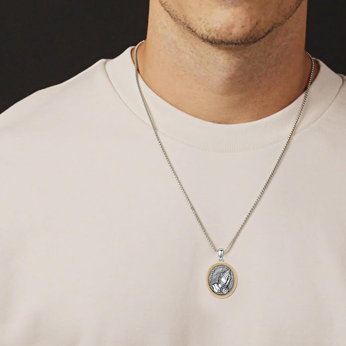 LEECCl Men's Necklaces 925 Sterling Silver Thors Hammer/Cross of Thorns/Bible/St. Michael Gothic pendant Religious Jewelry for Men Father