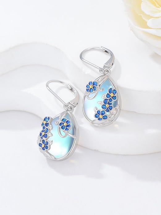 Dorunmo Moonstone Dangle Drop Earrings s925 Sterling Silver Leverback Earrings Filigree Moonstone Jewelry Birthday Gifts for Women