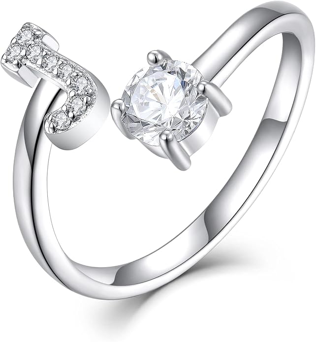 STARCHENIE Adjustable Initial Ring for Women 925 Sterling Silver Letters A-Z 26 Alphabet Rings Size 7