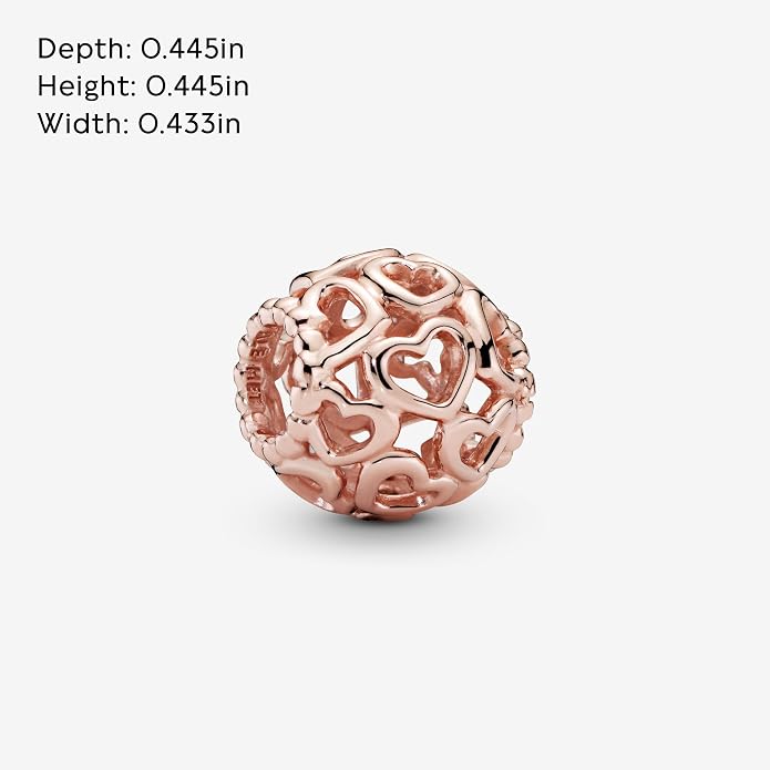 PANDORA Hearts All Over Charm - Compatible with PANDORA Moments - 14k Rose Gold-Plated - Gift for Her - Jewelry for Women with Gift Box