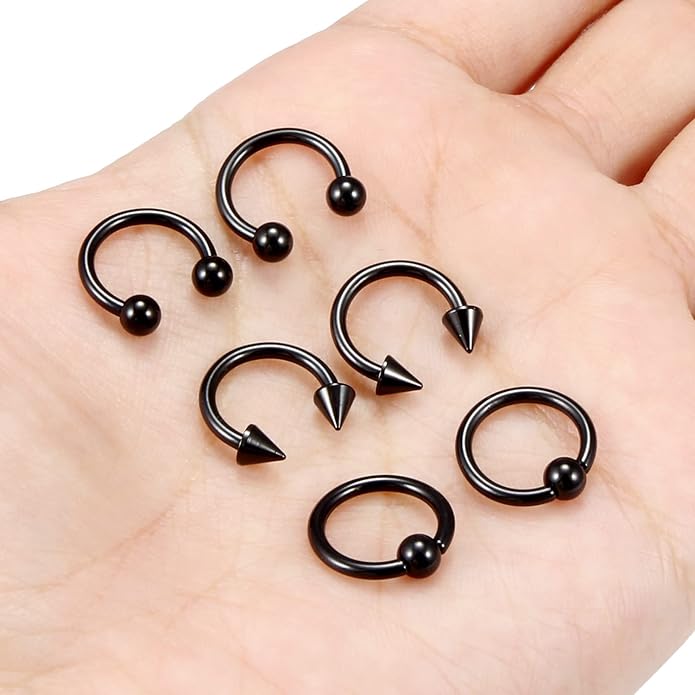 00G 0G 2G 4G 6G 8G 10G 12G 14G 16G Septum Rings Silver Black Surgical Steel Heavy Gauges Earrings Stretching kit Eyebrow Lip Septm Nose Rings Helix Tragus Daith Rook Earrings Hoops 10mm-19mm