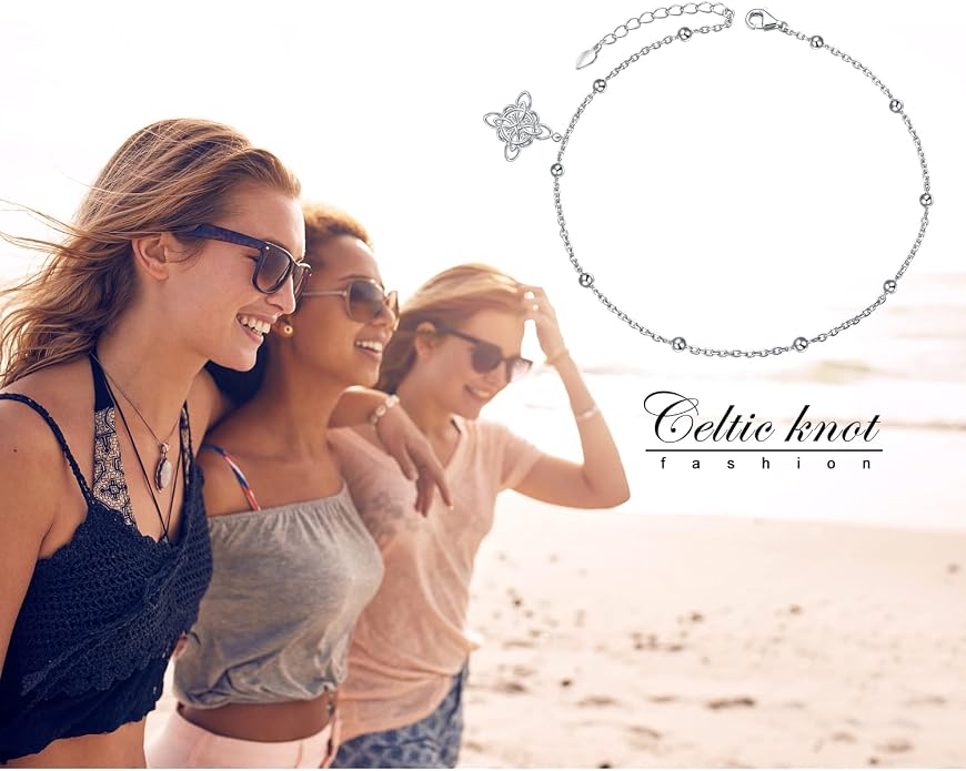 FLYOW S925 Sterling Silver Anklet for Women Summer Boho Beach Charm Adjustable Foot Ankle Bracelet Jewelry Birthday Gift