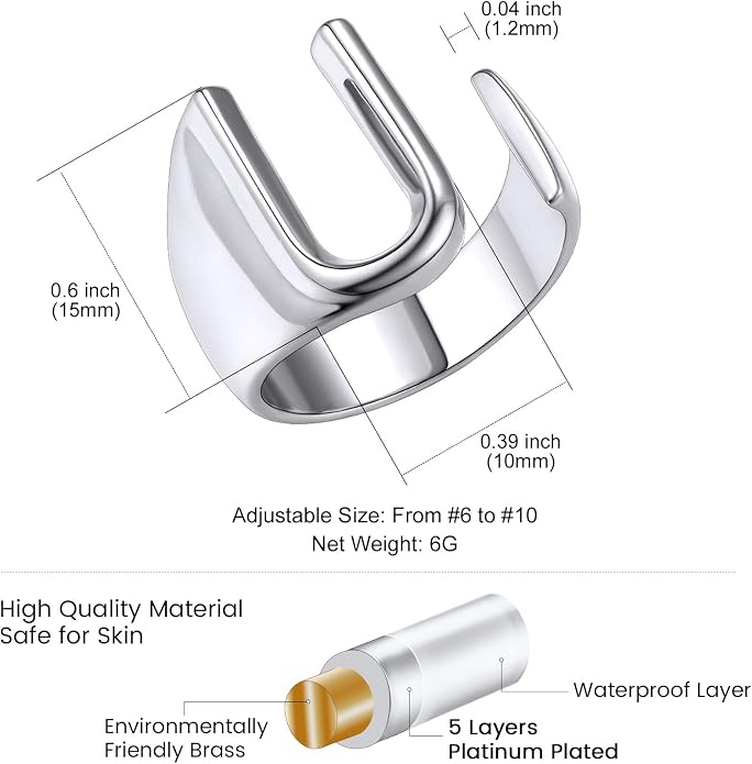 KeyStyle Bold Initial Letter Rings Adjustable, GoldChic Jewelry Women Gold Statement Ring Personalized Engraved Women’s Open Signet Ring for Party (Gold, White Gold, Black)
