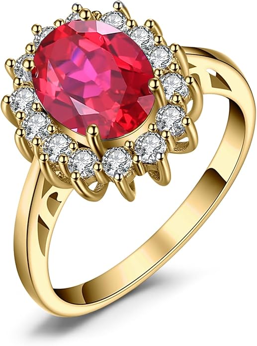 JewelryPalace Princess Diana Kate Middleton Class Gemstone Birthstone Sapphire Halo Engagement Rings for Women, Anniversary 14K White Yellow Rose Gold Plated 925 Sterling Silver Promise Rings for Her