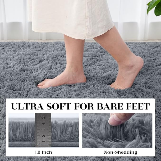 8x10 Area Rugs for Living Room Bedroom: Soft Fluffy Shag Rug Upgrade Non-Slip High Pile Carpet Large Fuzzy Plush Indoor Floor Shaggy Carpets for Nursery Kid Playroom Office Dorms Home Decor Light Gray