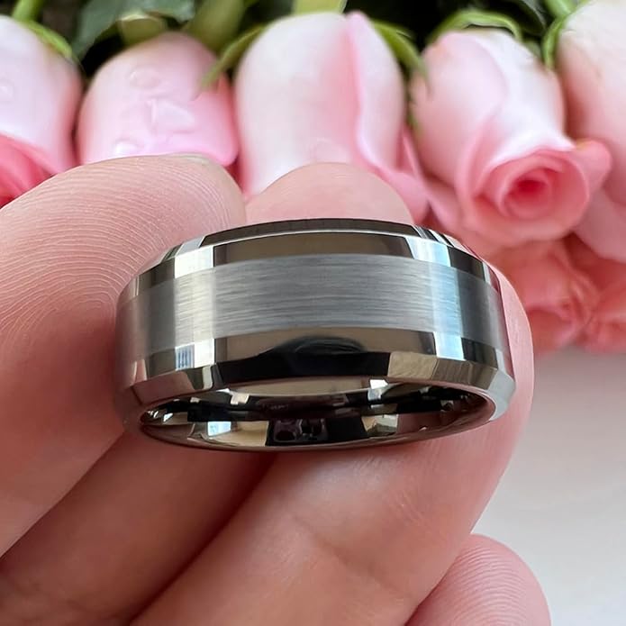 TUTISS 6mm 8mm Silver/Black/Gunmetal/Gold Tungsten Rings for Men Women Fashion Jewelry Engagement Wedding Bands Matte Polished Shiny Beveled Edges Comfort Fit