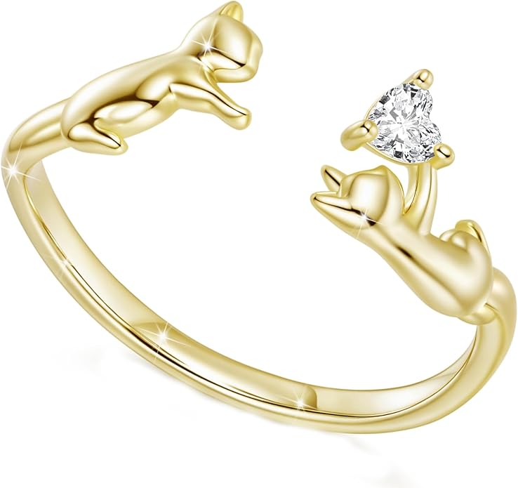 Adjustable Koi Fish Smake Dachshund Kitten Cat Hummingbird leaf Dragon Stackable Rings Lucky Protection Gold Adjustable Animal Themed Fortune Protection Ring Good Luck Statement Jewelry Women Grandma Mom Daughter