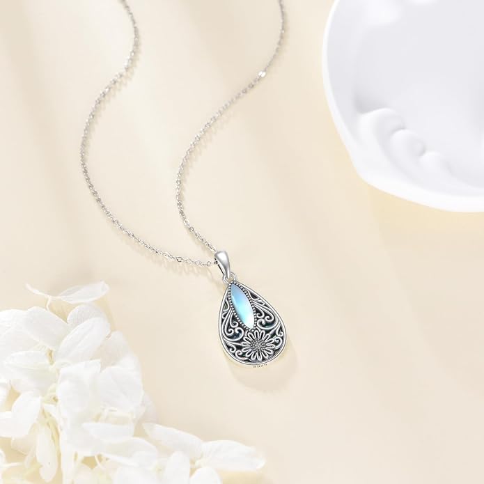 ONEFINITY Filigree Moonstone Necklace 925 Sterling Silver Bohemian Irish Celtic Necklace Abalone Shell Filigree Jewelry Gifts For Women
