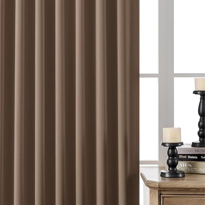Joydeco 90 Inch Curtains for Bedroom, Blackout Curtains 90 Inches Long, Room Darkening Drapes for Living Room Window Rod Pocket Back Tab (W52 x L90 Inch, Khaki)