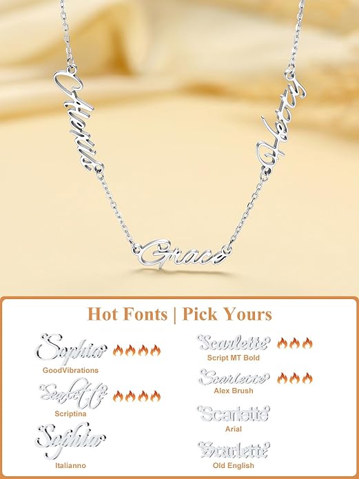 Custom4U Custom Name Necklace for Women, Personalized 1-5 Name Necklace, Sterling Silver/Stainless Steel 14K Gold Plated Nameplate Necklaces, Gift for Mom Wife Anniversary Birthday with Box