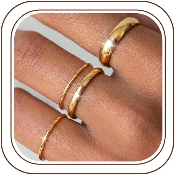 THUNARAZ 14K Gold Filled Rings Stacking Rings for Women Stackable Thin Gold Ring Plain Pinky Thumb Midi Statement Band Ring Comfort Fit 4Pcs 1mm 2mm 3mm 5mm