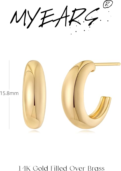 MYEARS Women Hoop Earrings Gold 14K Gold Filled Small Simple Handmade Hypoallergenic Everyday Illusion Jewelry