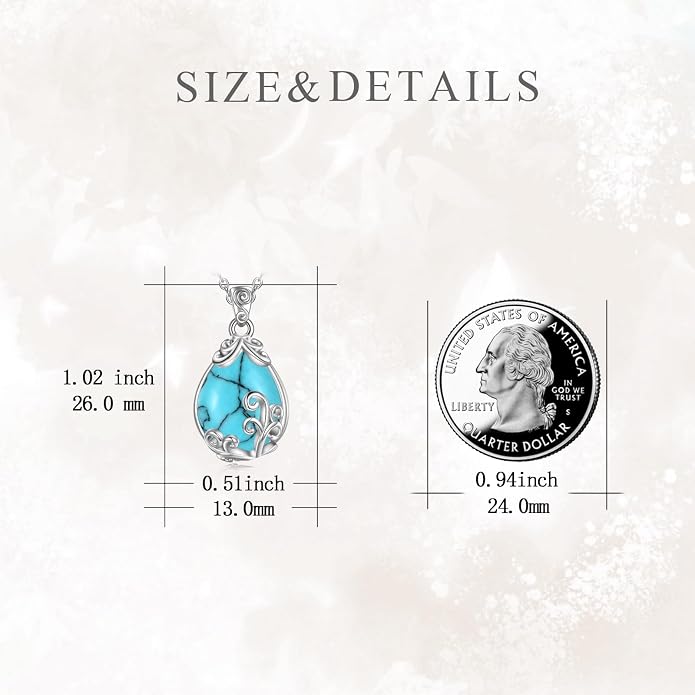 POPLYKE Sterling Silver Gemstone Teardrop Pendant Necklace Crystal Jewelry for Women
