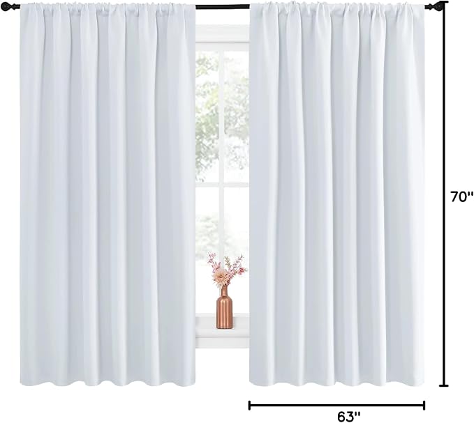 NICETOWN Bedroom Window Curtain Panels - Window Treatment Thermal Insulated Rod Pocket Room Darkening Curtains/Drapes for Patio Door (Greyish White, 2 Panels, 70 by 63)