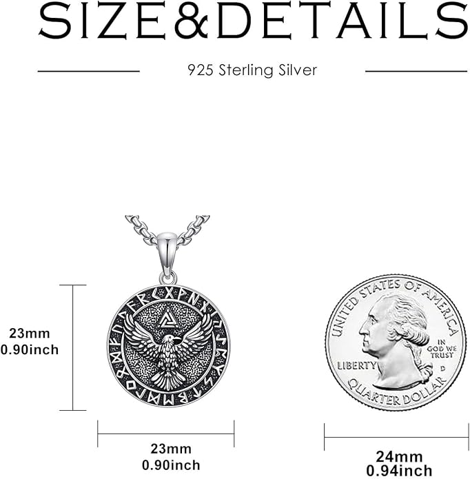 Viking Necklace for Men 925 Sterling Silver Norse Viking Pendant Norse Jewelry for Dad Husband, w/Stainless Steel Chain 22"+2"