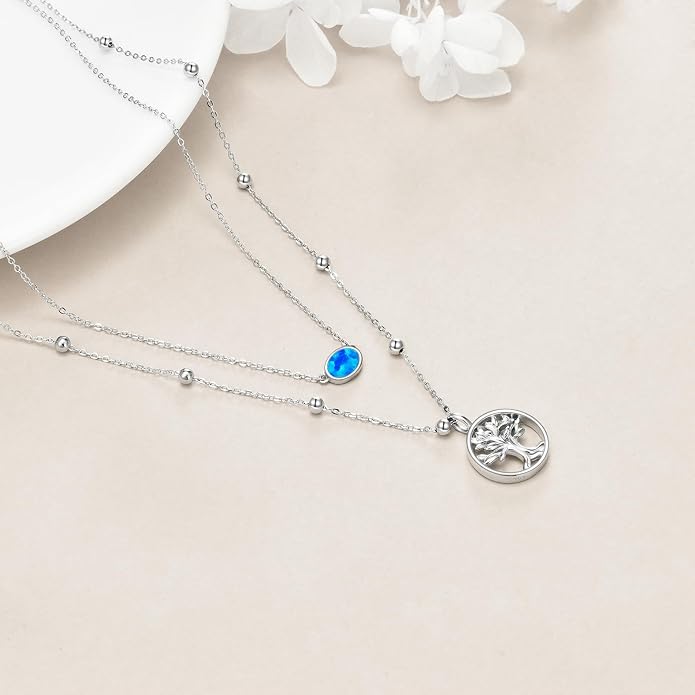 MONGAS Tree of Life/Infinity Cross/Lock and Key/Lotus/Hamsa/Horse/Strawberry/Opal/Lariat/Dragonfly/Heart/Violin Layered Necklace Sterling Silver for Women