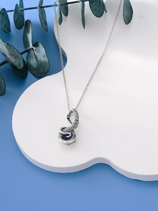 Octopus Tentacles Necklace with Gemston 925 Sterling Silver Octopus Pendant for Women Ocean Jewelry Gift for Women