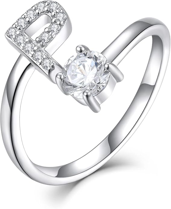 STARCHENIE Adjustable Initial Ring for Women 925 Sterling Silver Letters A-Z 26 Alphabet Rings Size 7