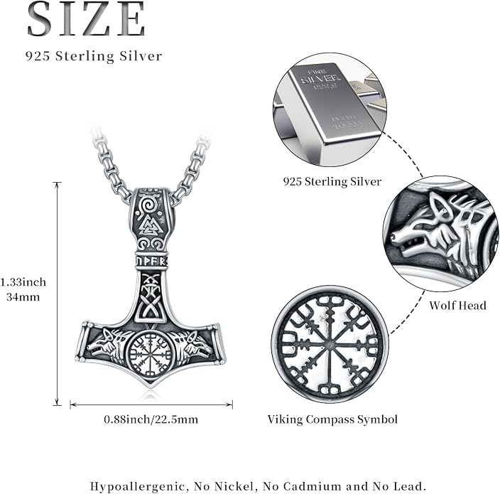 Viking Necklace for Men 925 Sterling Silver Viking Norse Pagan Jewelry Gifts for Women