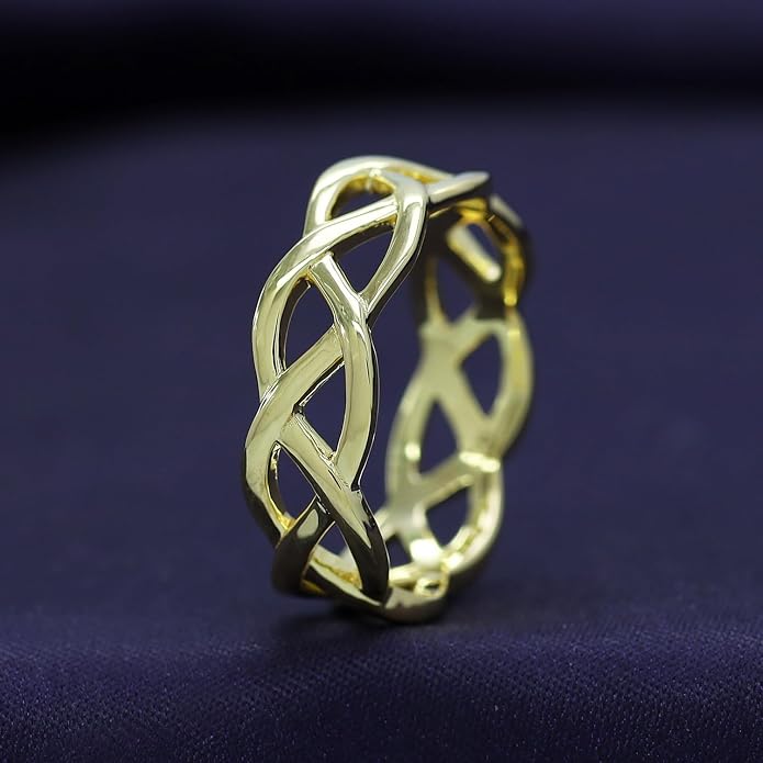 AFFY Celtic Knot Eternity Wedding Band Ring for Women, 14K Gold Plated 925 Sterling Silver, Engagement Promise Ring, Unique Celtic Jewelry Gift