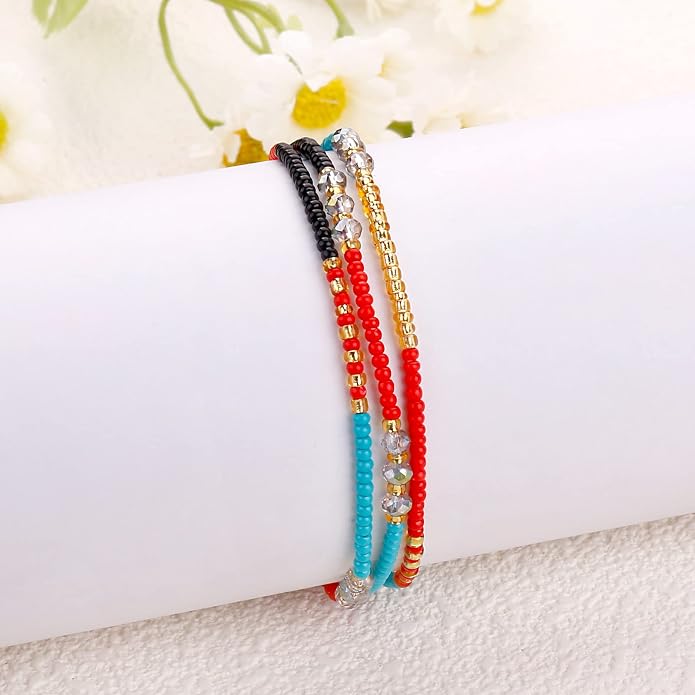 SUMMER LOVE Boho Bohemian Beaded Anklet Bracelets for Women Unique Colorful Pretty Beach Anklet,Handmade