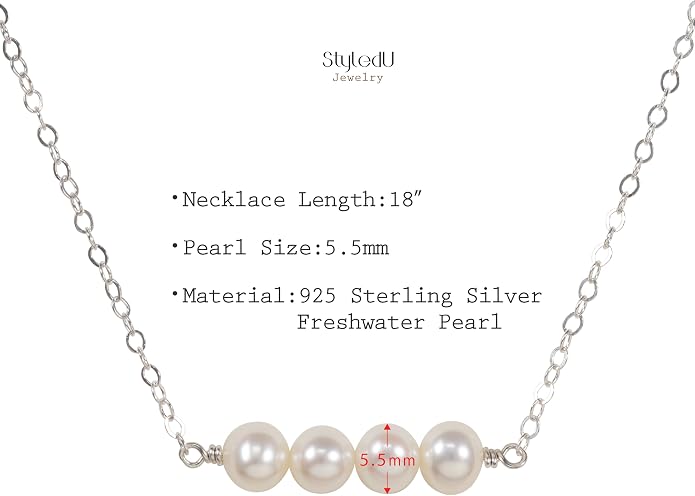 Pearl Birthday Necklace for Women, Sterling Silver Freshwater Pearl Bar Necklace, 30th 40th 50th 60th 70th Milestone Birthday Gift for Her, Meaningful Handmade Jewelry