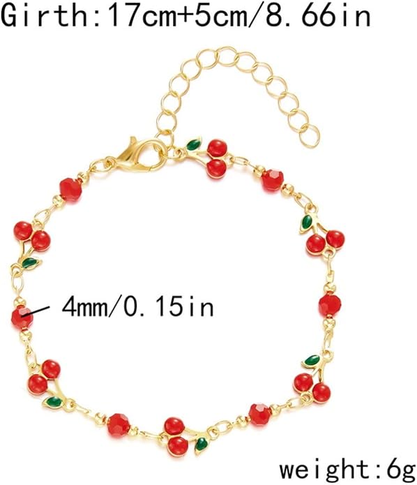 Cherry Bracelet for Women Gold Evil Eye Link Bracelet Dainty Flower Daisy Bracelets Pearl Butterfly Heart Charm Bracelets Adjustable Summer Beach Jewelry