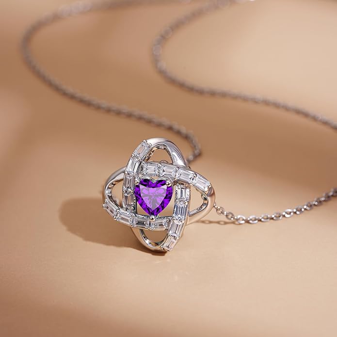 Birthstone Necklace for Women, S925 Sterling Silver Jewelry Gifts, White Gold Plated Love Knot Pendant, Anniversary Birthday Vanlentine Day's Gifts for Grandma, Wife, Mom and Sister