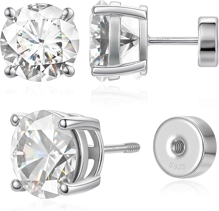 Heart Birthstone Flat Back Stud Earrings, 925 Sterling Silver 18K White Gold Plated, Poke-Free Comfortable Sleep Hypoallergenic Personalized Ear Piercing Jewelry, Mother's Day Birthday Gifts for Women