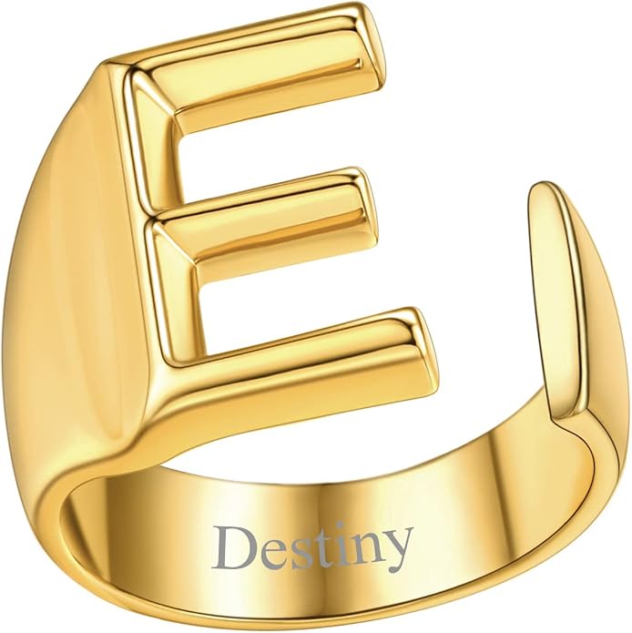 FindChic Customizable Initial Ring Statement 18K Gold Plated Fashion Cuff Rings for Women Alphabet Letter A to Z Resizable Knuckle Ring (with Gift Box)