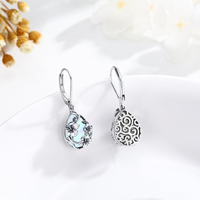 Flower Earrings 925 Sterling Silver Flower Teardrop Leverback Dangle Earrings Jewelry Gifts for Women Girls