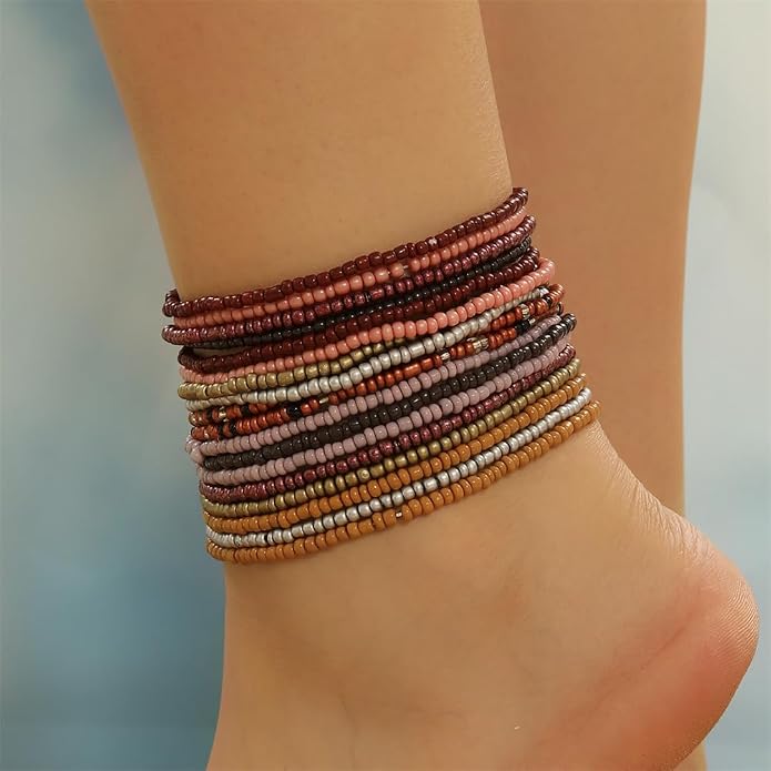 Fuqimanman2020 18Pcs Boho Stackable Beaded Bracelets for Women Colorful Handmade Multilayered Rice Beads Anklets Set Summer Beach Bohemian Jewelry Gift