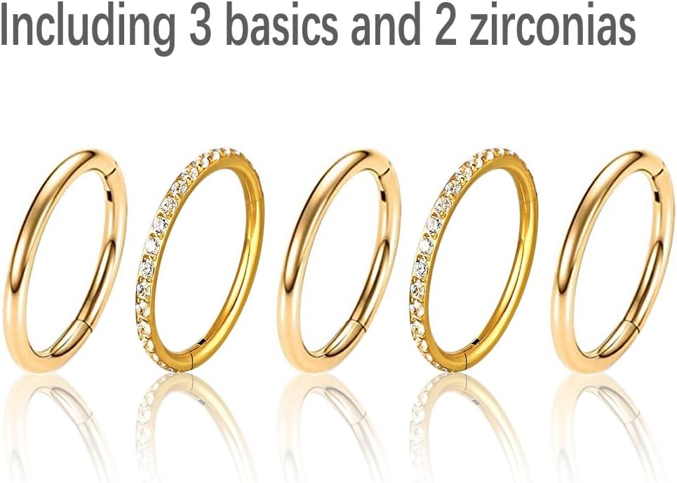 Casvort 5/10 PCS 16G Seamless Septum Nose Piercing Rings Zirconia Segment Tragus Hoop Rings 316 Stainless Steel Helix Ring Stack Clickers Ear Plugs Hangers Women Body Jewelry