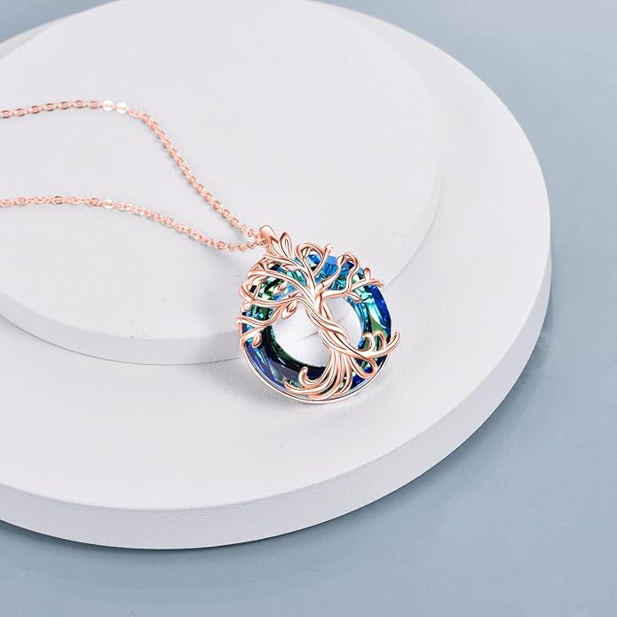TOUPOP Tree of Life Necklace Gifts for Women 925 Sterling Silver Family Tree Pendant with Crystal Birthday Irish Jewelry Gifts for Women Her Wife Mom